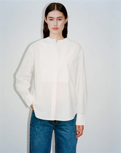 Rabens Saloner - Sunny Crisp Cotton Bib Front Skjorte - White